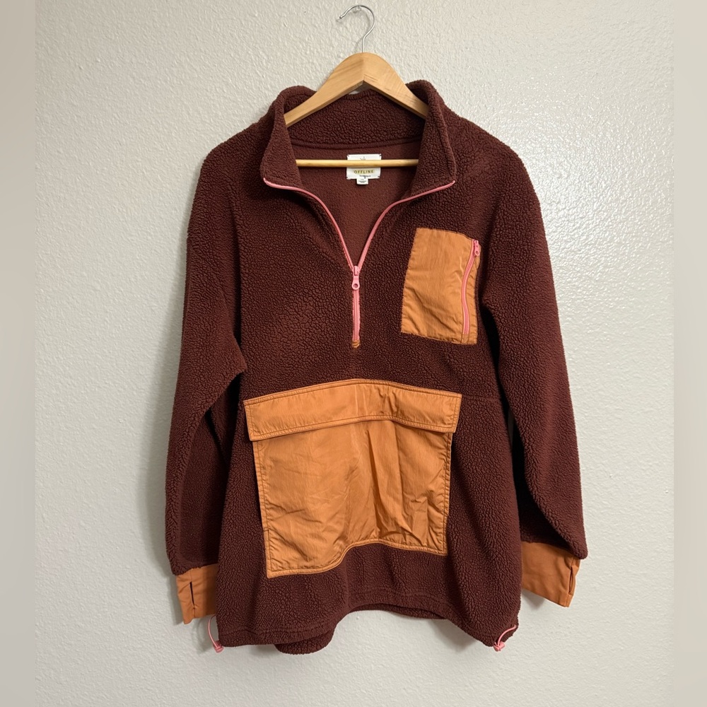 Aerie Offline Oversized Sherpa Quarter Zip Jacket - Picture 2 of 11